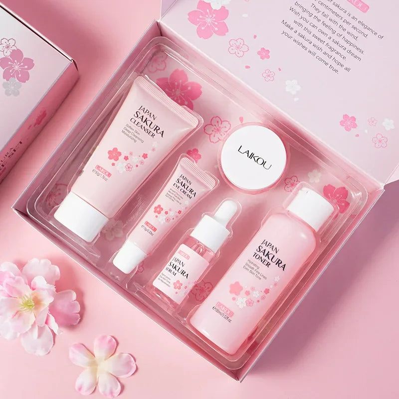 🌸 Sakura 5-Piece Korean Skincare Set Moisturize. Glow. Anti-aging. ✨ Complete routine in one luxurious box.