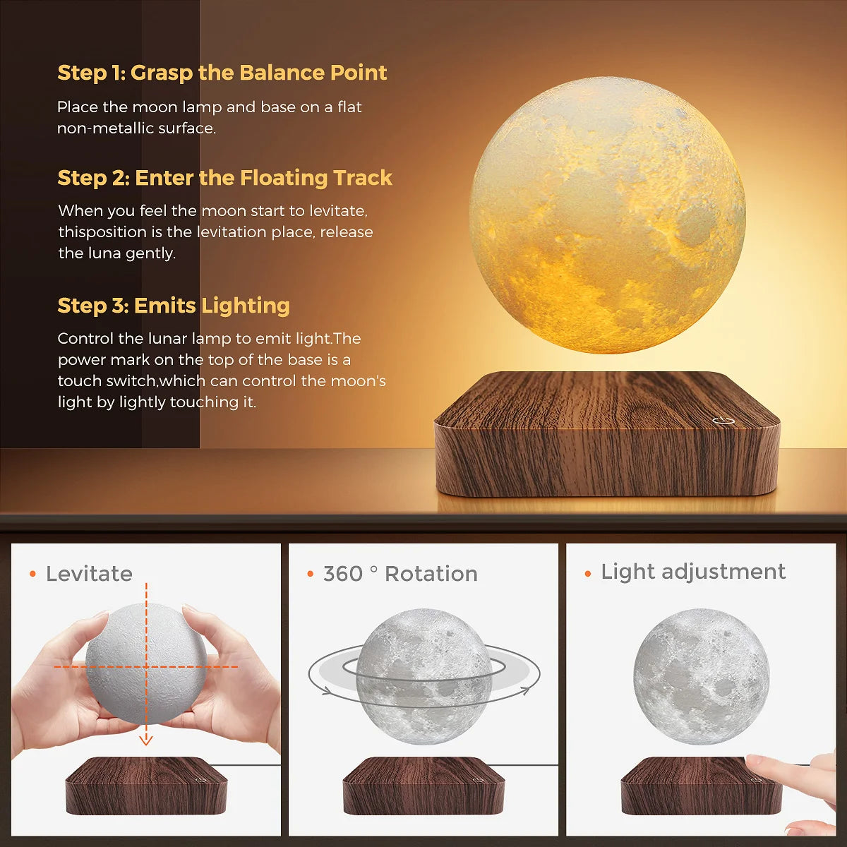🌙 Levitating Magnetic Moon Lamp Floats. Spins. Glows. ✨ 3 color modes • Desk • Home • Office decor.