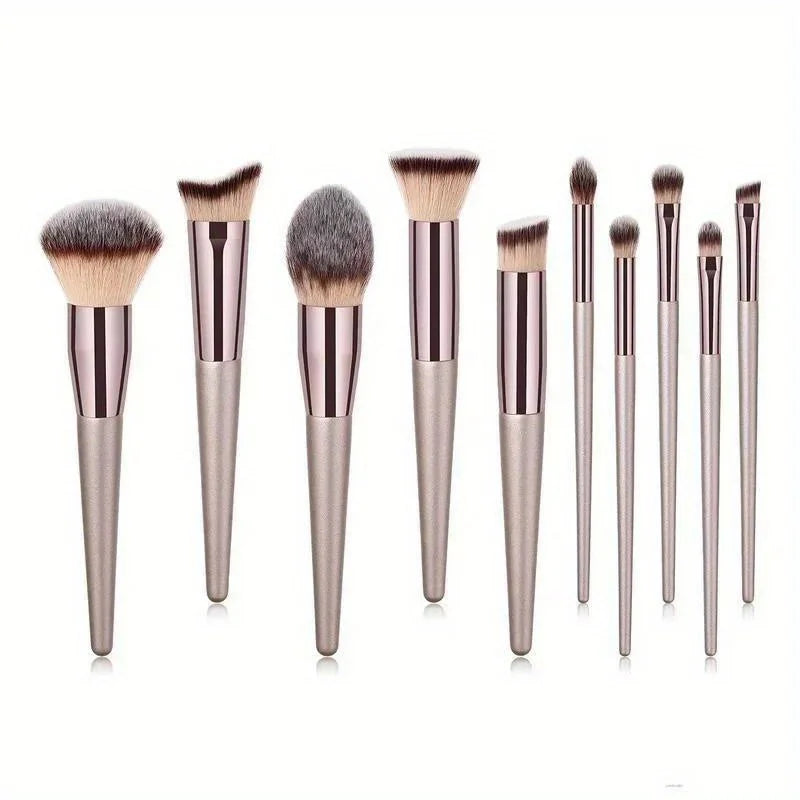 10 Pcs Champagne Gold Makeup Brushes