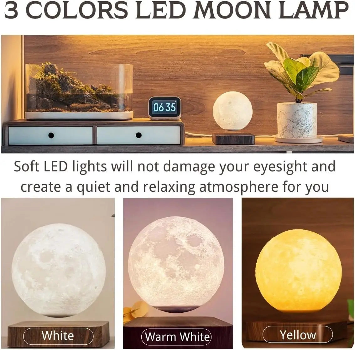 🌙 Levitating Magnetic Moon Lamp Floats. Spins. Glows. ✨ 3 color modes • Desk • Home • Office decor.